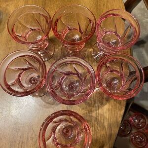 Vintage Fostoria Jamestown  small pink glasses set of 7  glasses. Like new